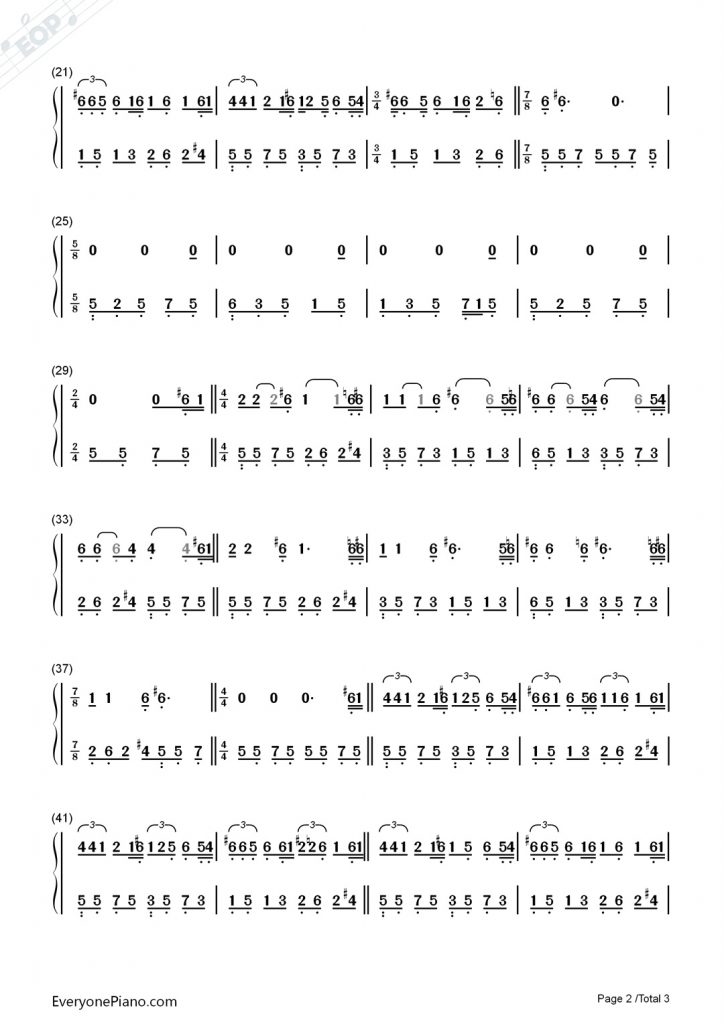 《七月上》钢琴数字简谱