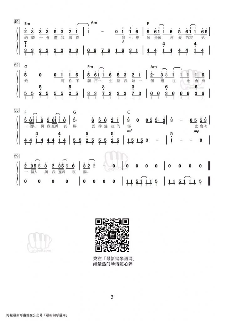 《灰姑娘》钢琴数字简谱