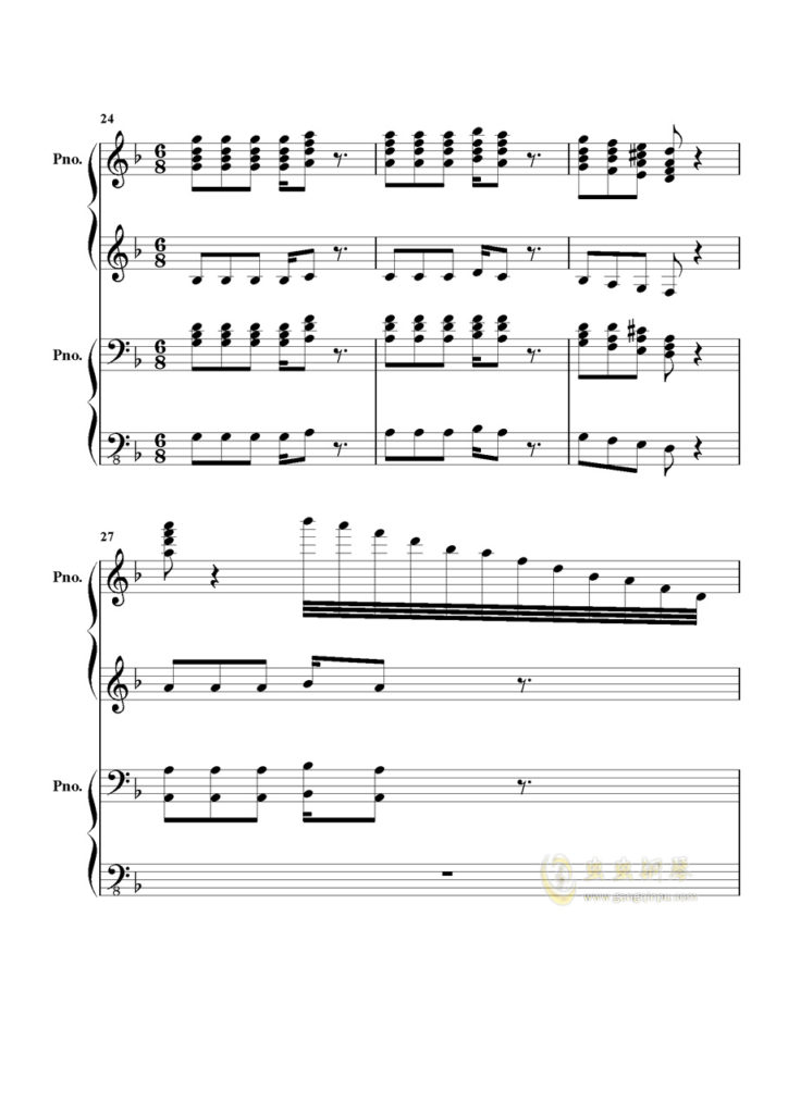 《加勒比海盗》 四手联弹 钢琴谱