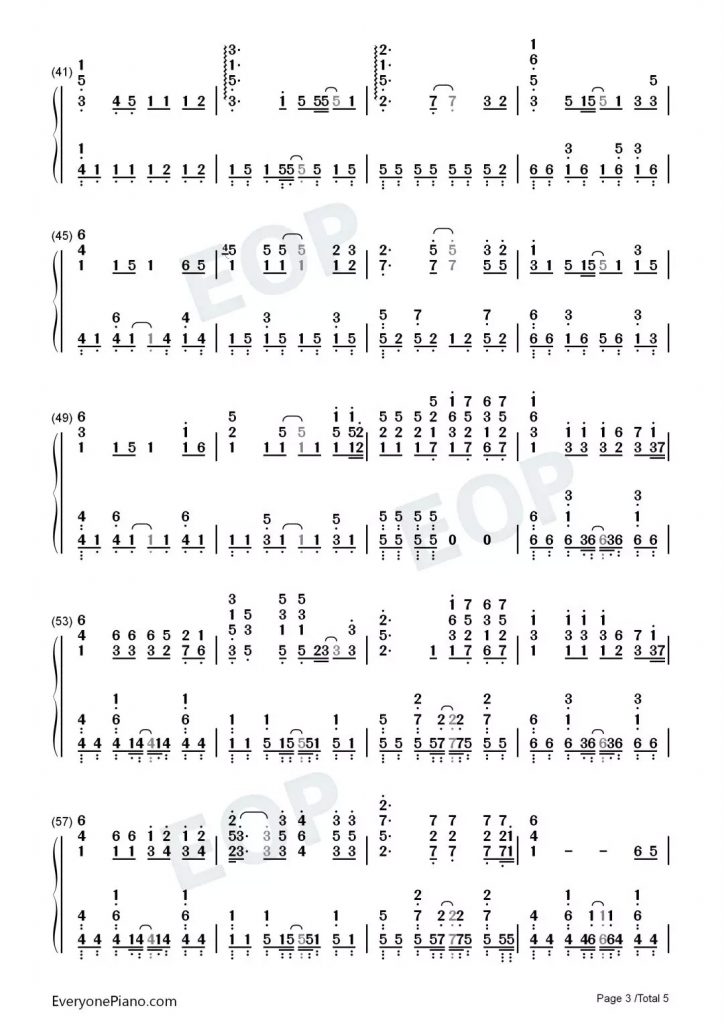 《你的答案》钢琴数字简谱