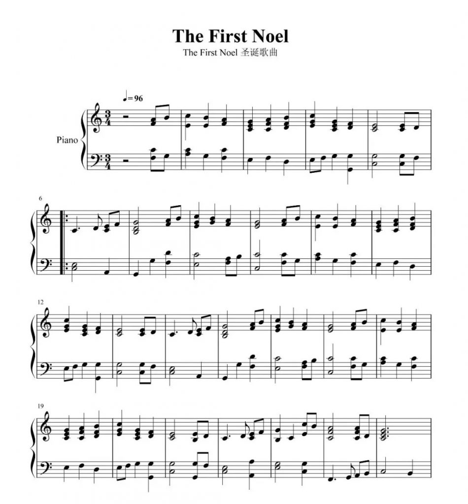 圣诞节钢琴曲The First Noel