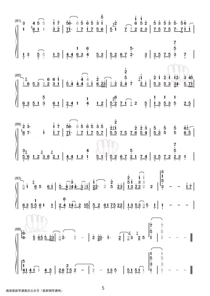 《这一生关于你的风景》钢琴数字简谱