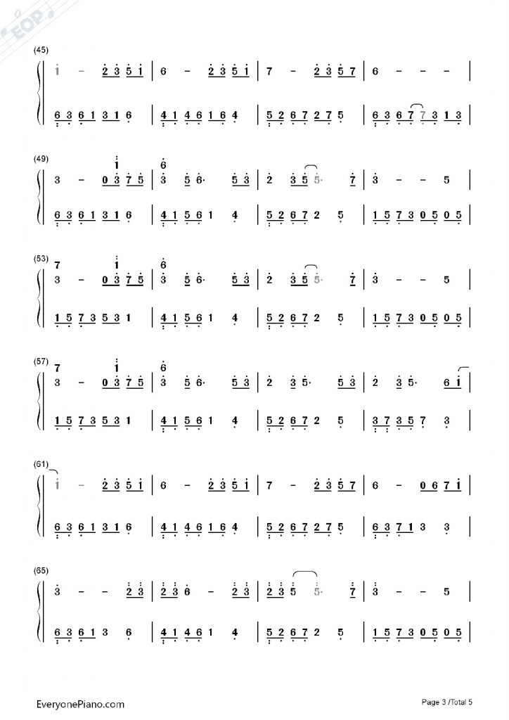 花的微笑 钢琴数字简谱 - 石进 夜的钢琴曲