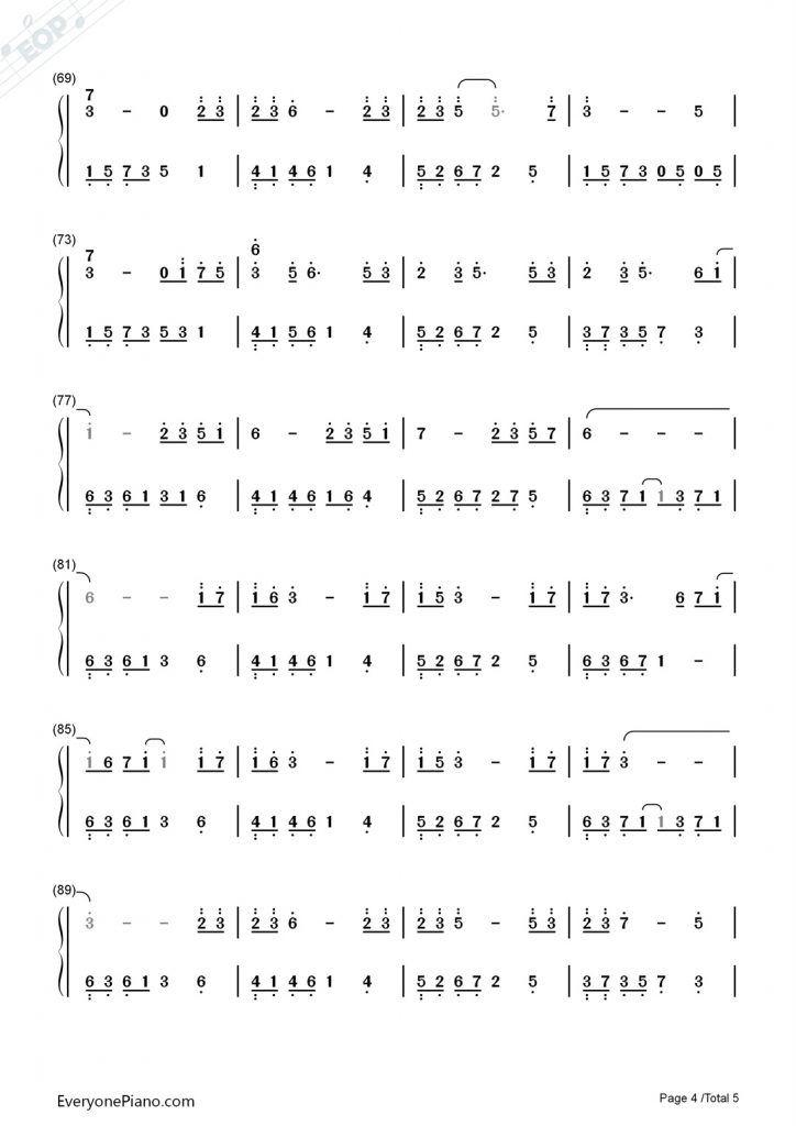 花的微笑 钢琴数字简谱 - 石进 夜的钢琴曲