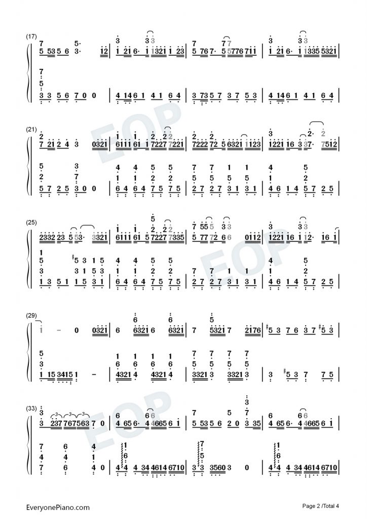 爸爸妈妈 钢琴数字简谱 – 李荣浩