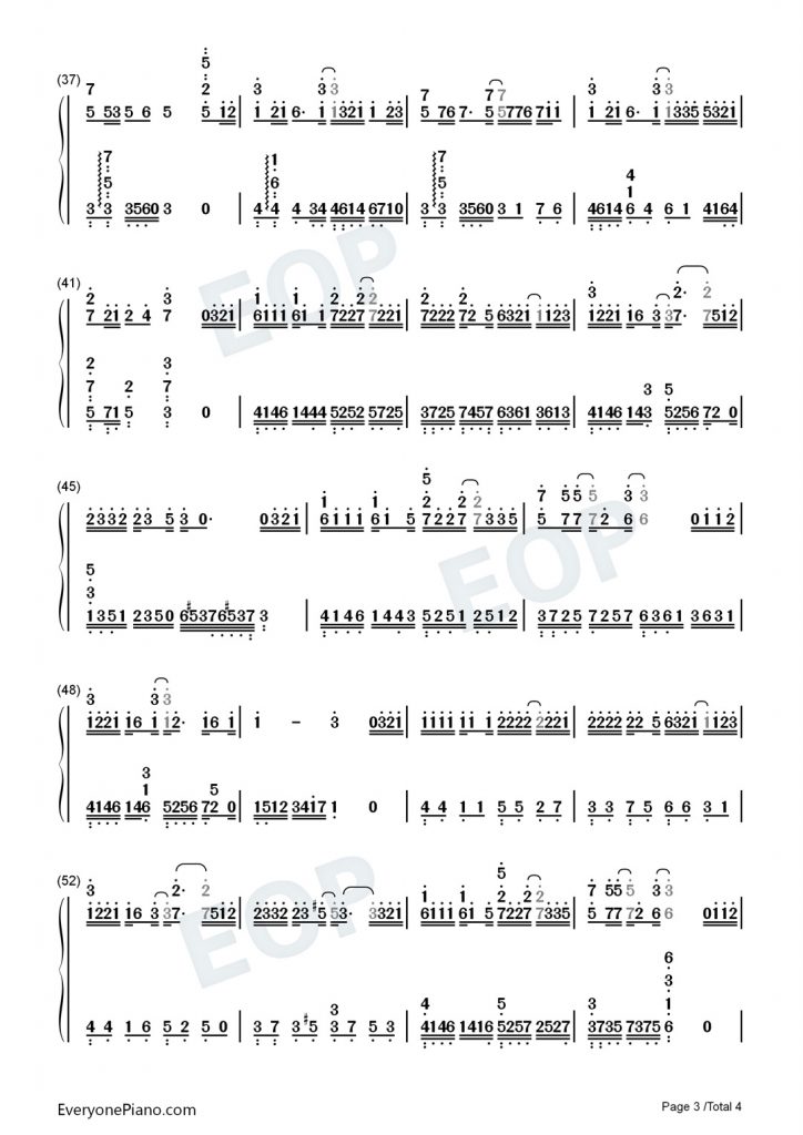 爸爸妈妈 钢琴数字简谱 – 李荣浩