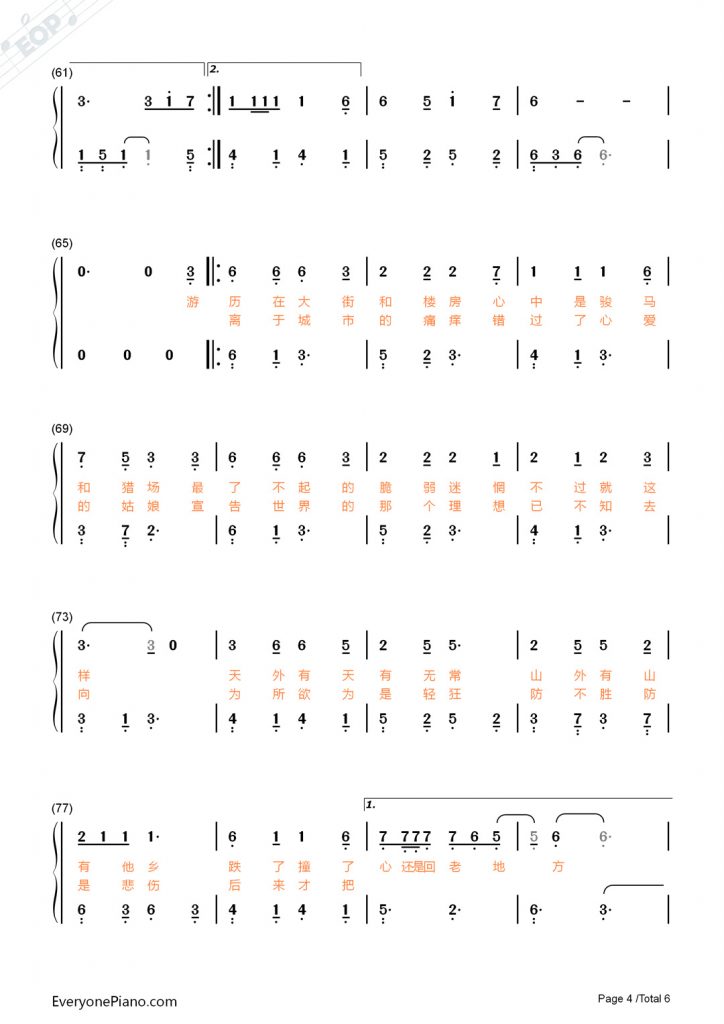 毛不易《牧马城市》 钢琴数字简谱-《老男孩》片尾曲