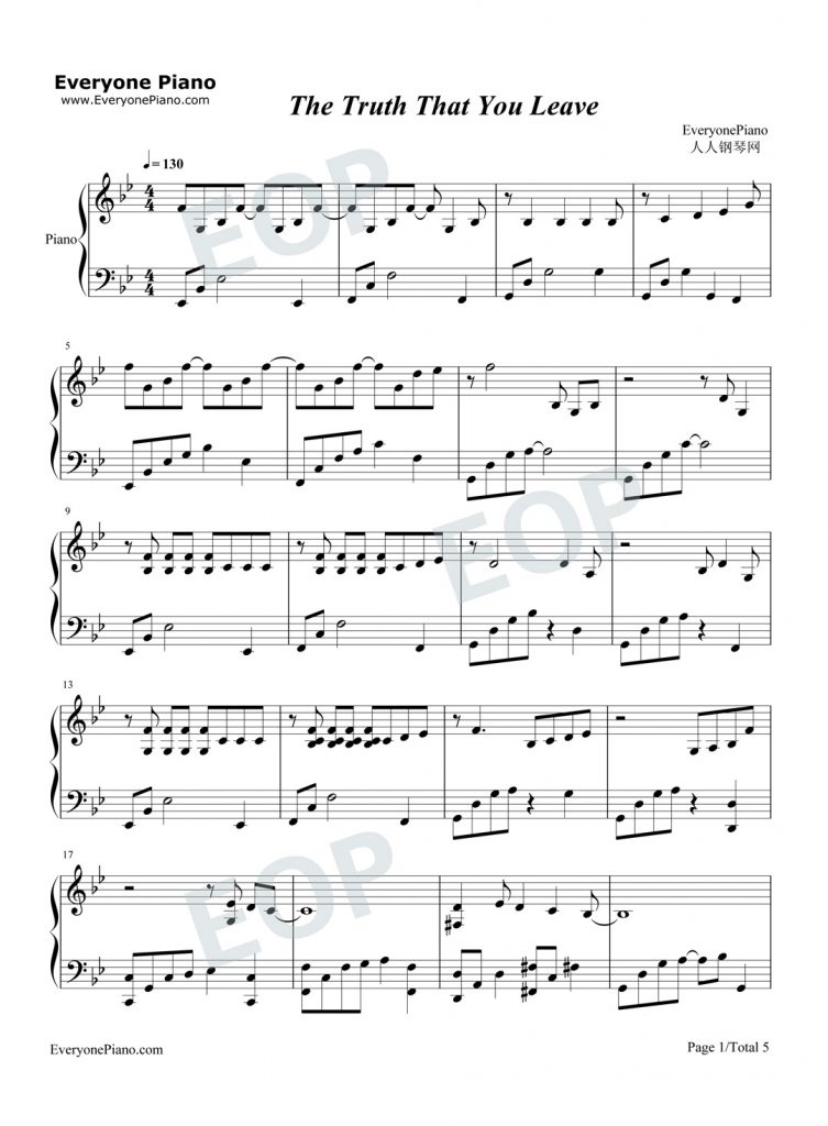 The Truth That You Leave 钢琴谱-Pianoboy