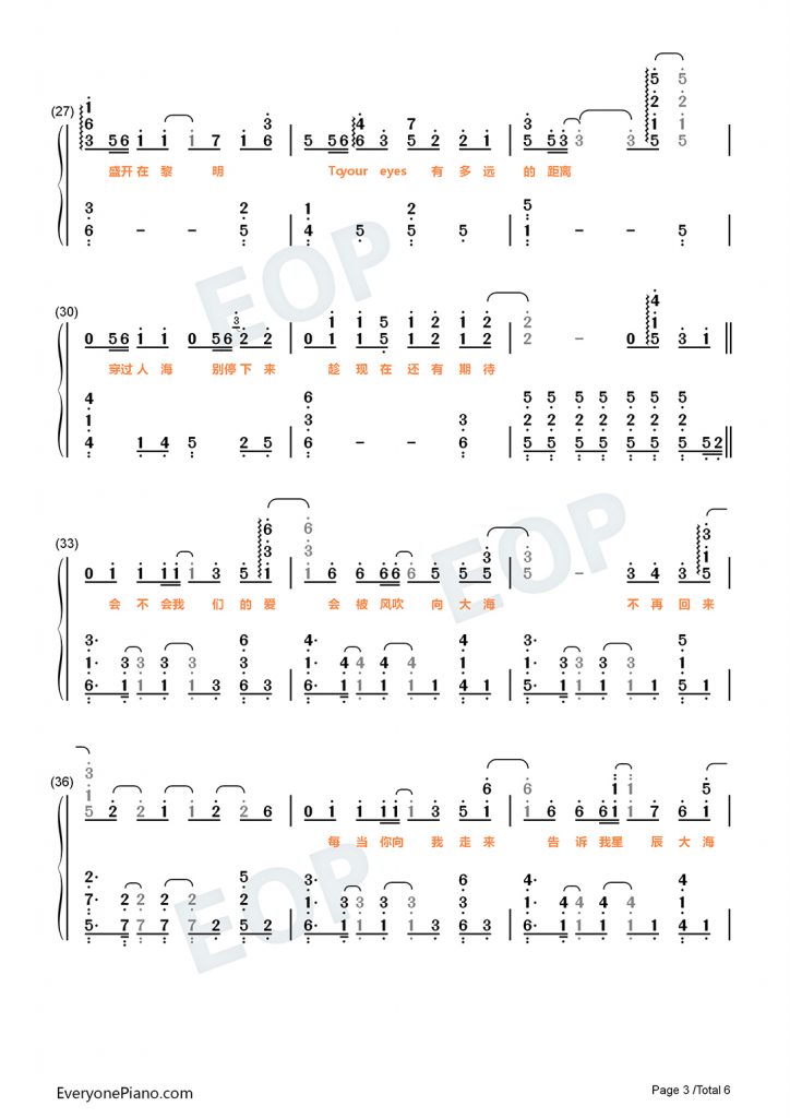 星辰大海 钢琴数字简谱-我向你奔赴而来你就是星辰大海-抖音热歌