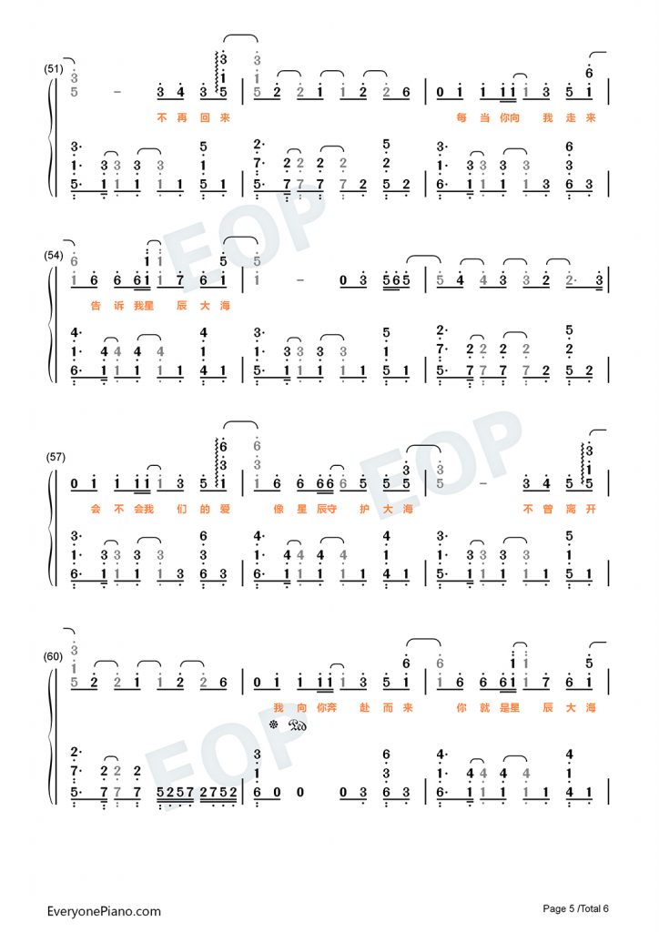 星辰大海 钢琴数字简谱-我向你奔赴而来你就是星辰大海-抖音热歌