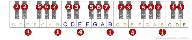 B大调音阶  钢琴简谱表