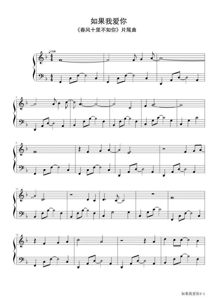 如果我爱你 钢琴谱 - 电视剧《春风十里不如你》片头曲