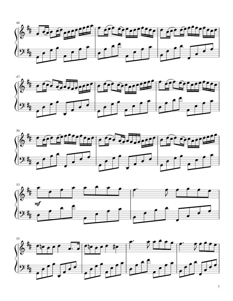 D大调卡农 钢琴五线谱