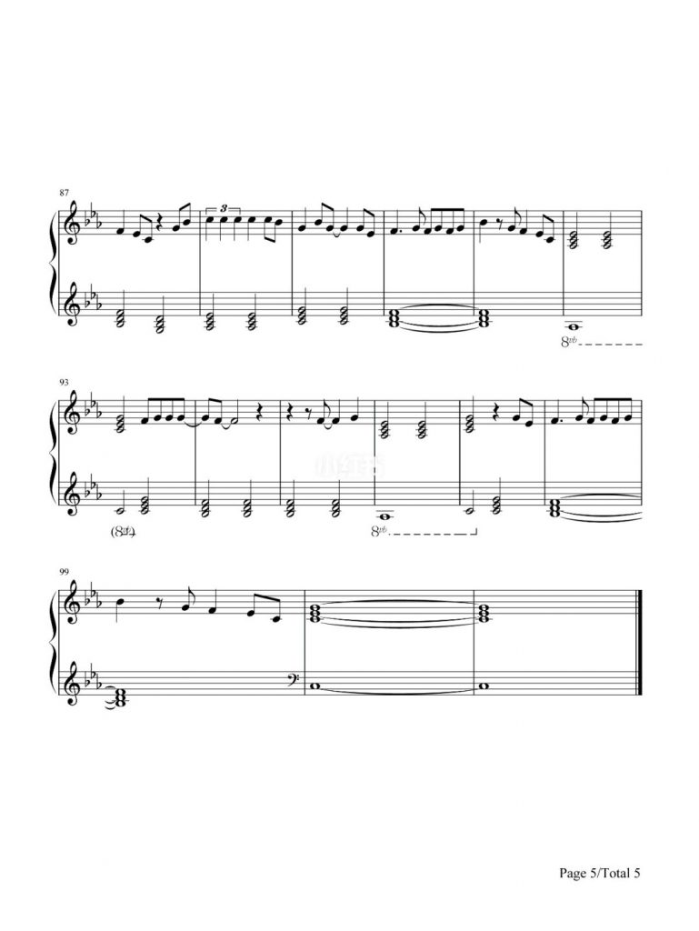 Dream It Possible 我的梦 钢琴五线谱 - 张靓颖